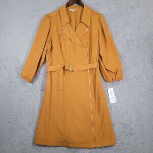 NWT Nanette Lepore Womens Medieval Gold Belted Midi Shirt Dress Mustard Size 16